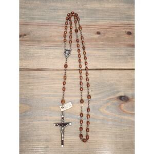 Vintage Catholic Real Cocoa Rosary Nickel Silver Crucifix France